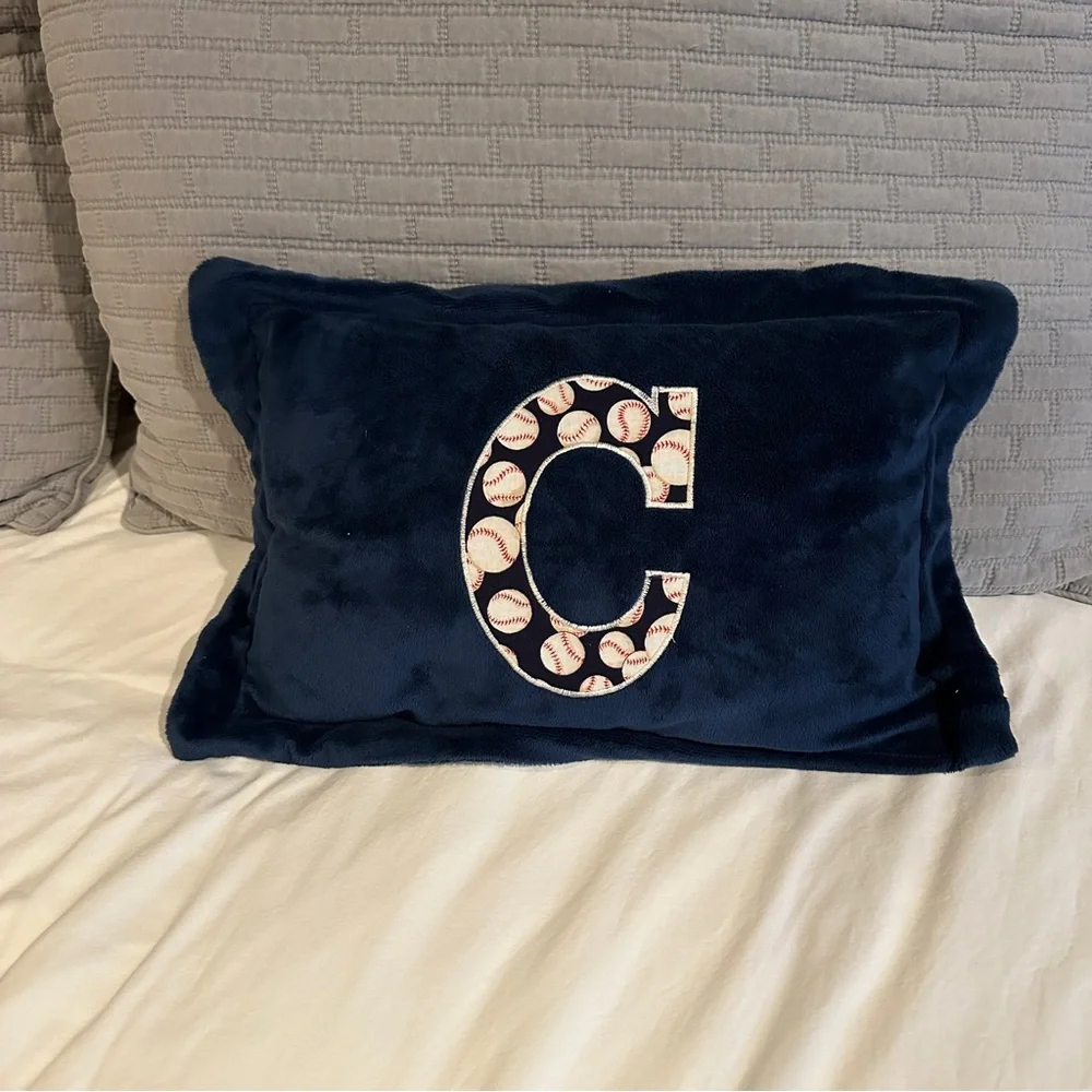 Alphabetables Navy Blue Velour Pillow with Baseball Letter C
